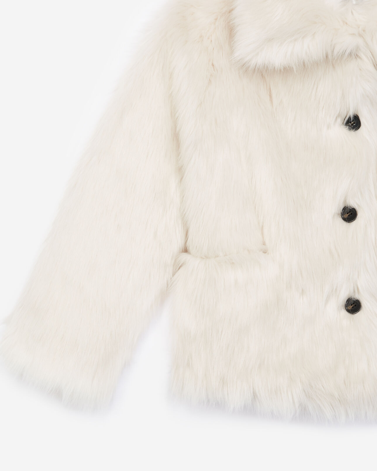 The Kooples DAMEN ECRU ecrufarbener geknöpfter kunstpelzmantel