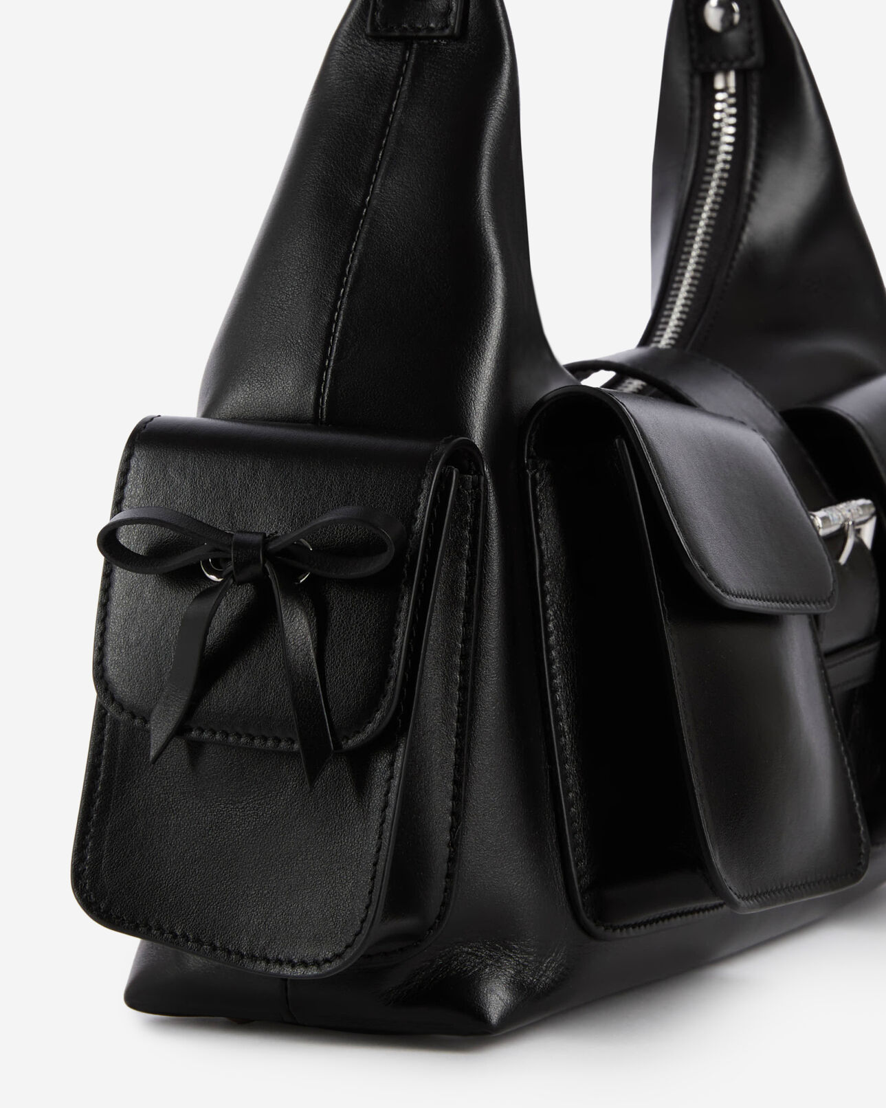 The Kooples FEMME BLACK sac amelia avec chaîne en cuir lisse noir
