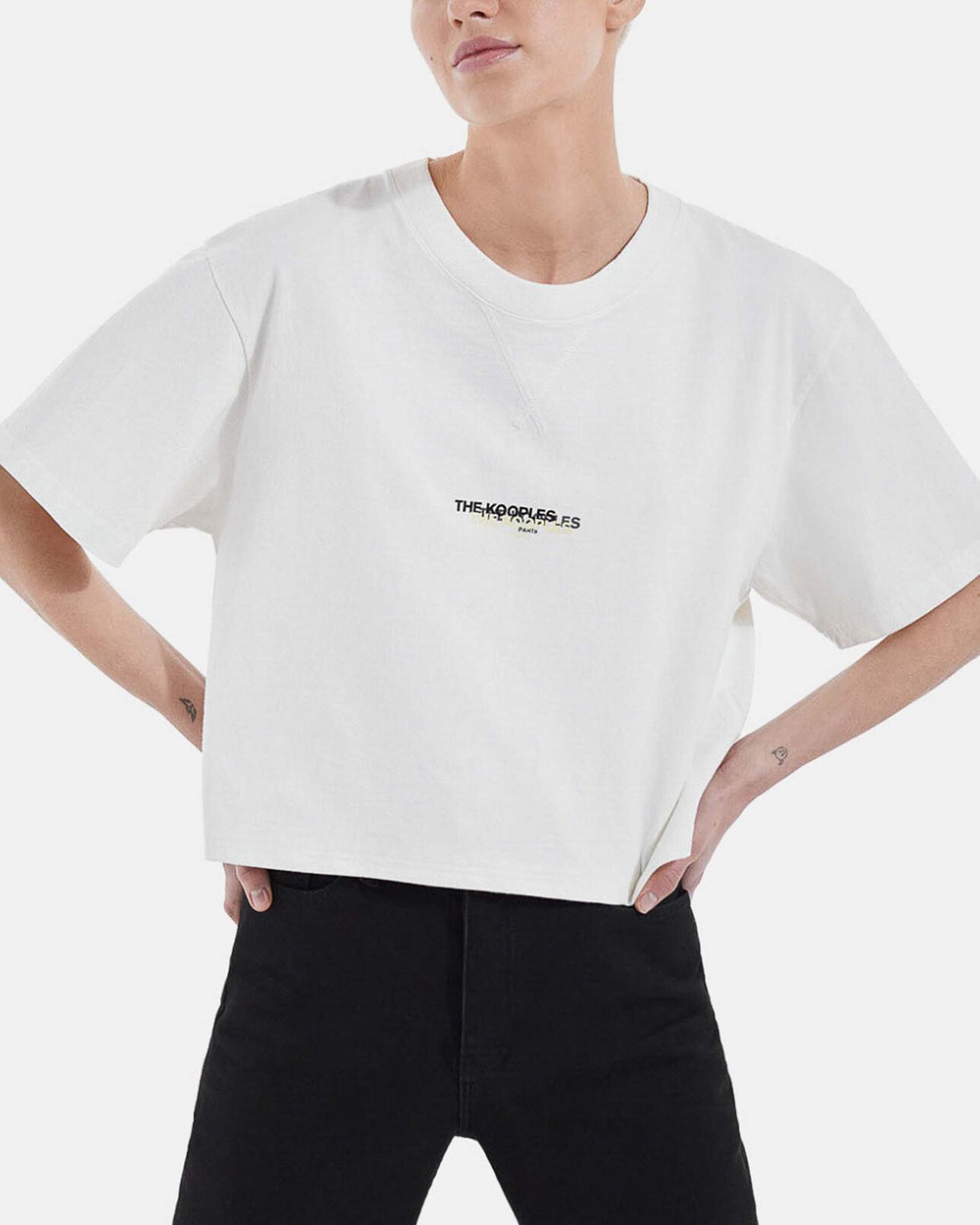 The Kooples DAMEN WHITE t-shirt ecru baumwolle dreifach logoprint