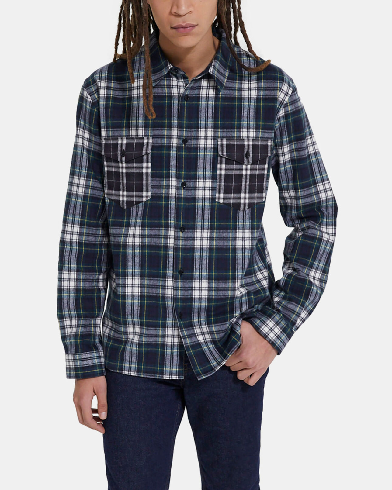 The Kooples HOMME BOTTLE GREEN chemise col classique à carreaux