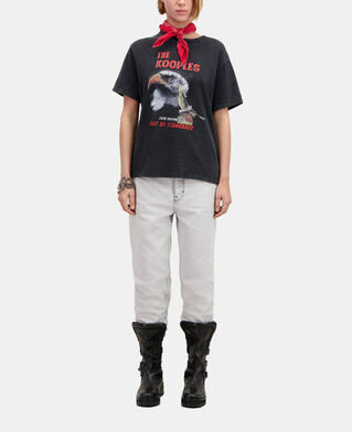 The Kooples DAMEN BLACK WASHED schwarzes t-shirt damen mit „eagle“-siebdruck