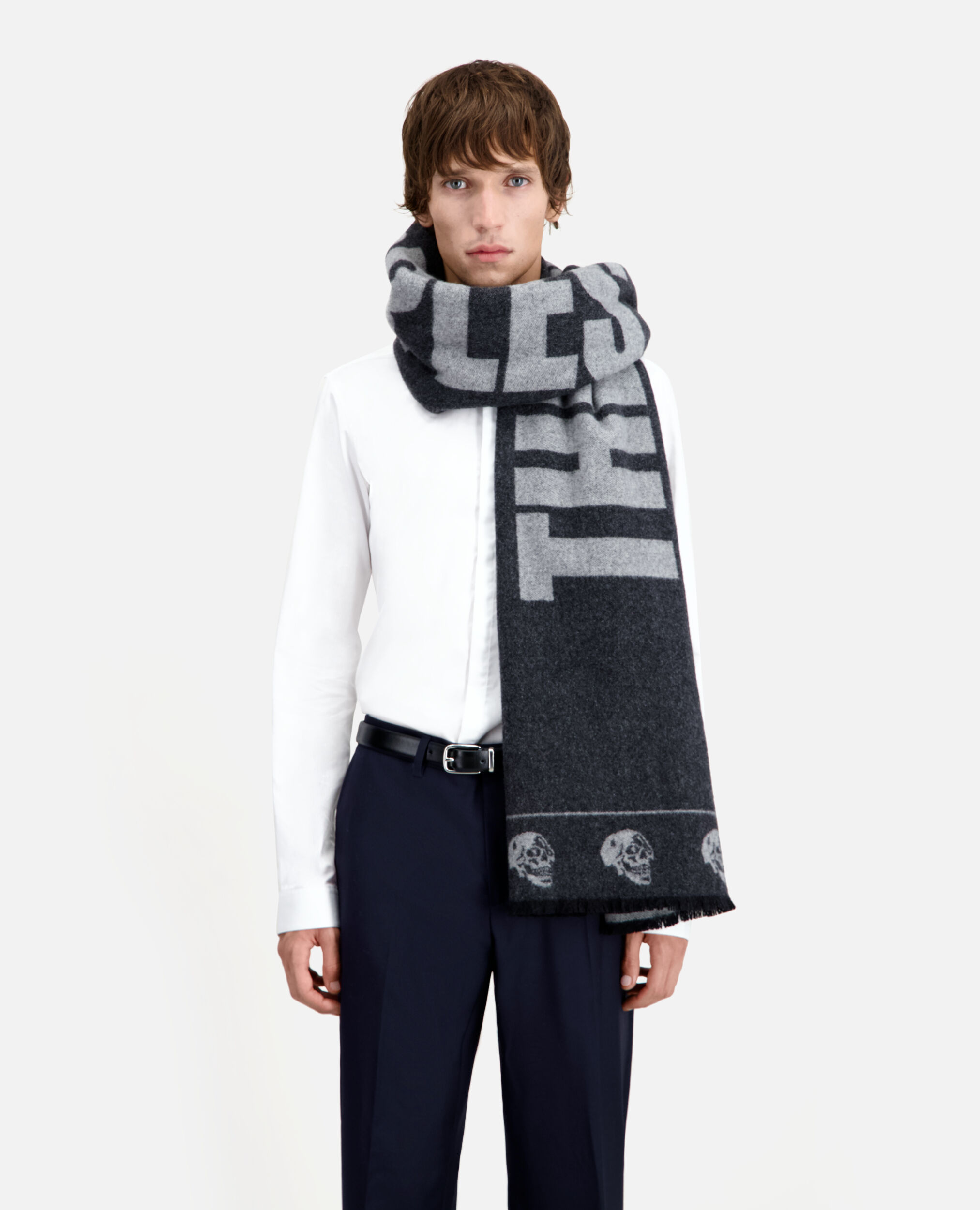 Grey wool scarf with logo The Kooples