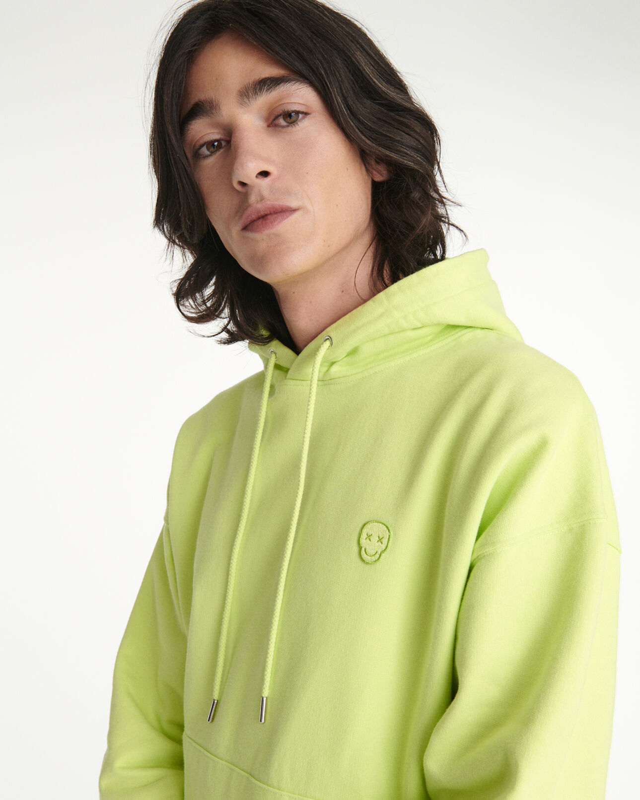 The Kooples HOMME YELLOW FLUO sweat capuche jaune en coton à logo