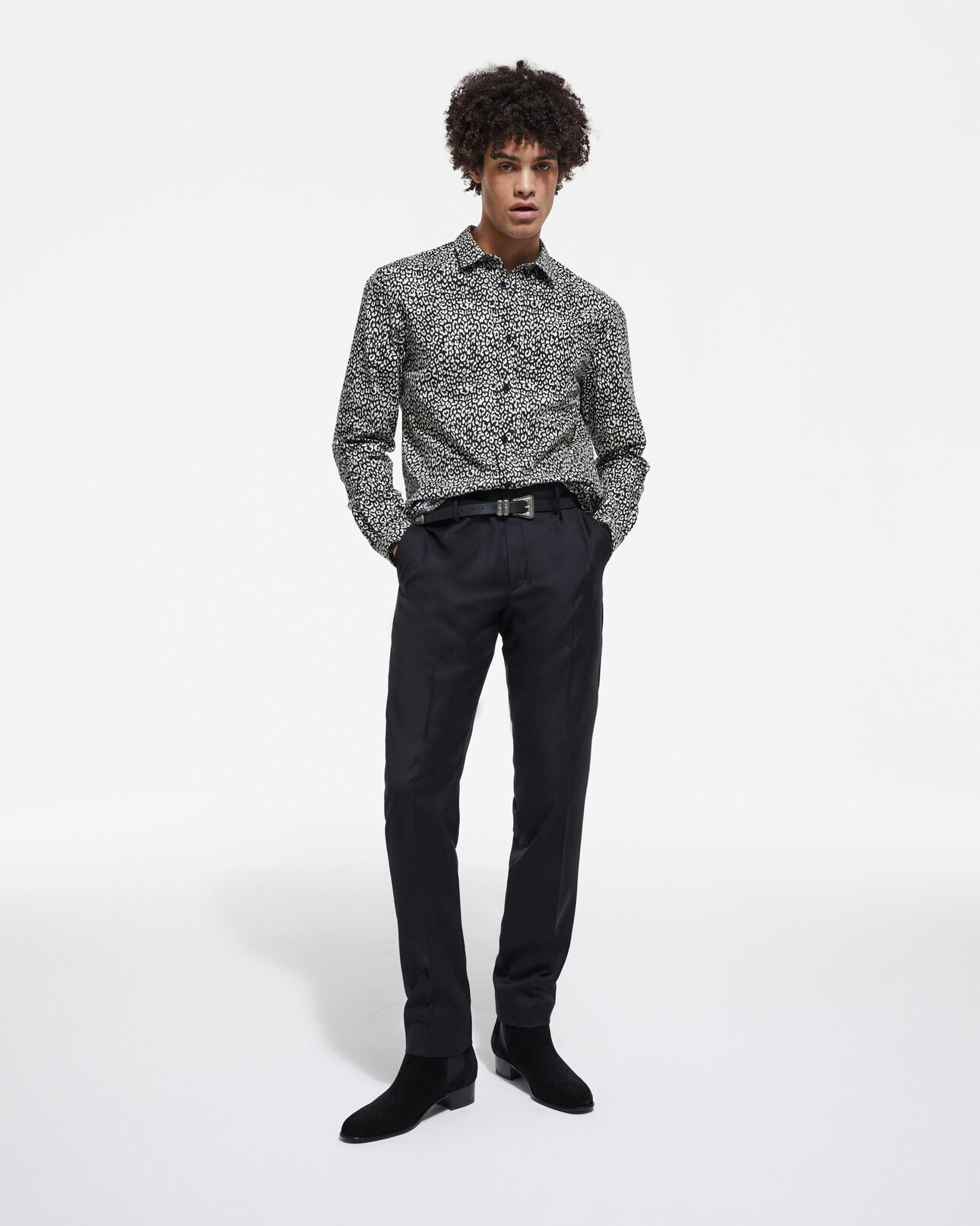 The Kooples HOMME BLACK WHITE chemise col classique léopard noire