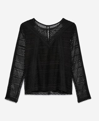 The Kooples FEMME BLACK top en guipure noir