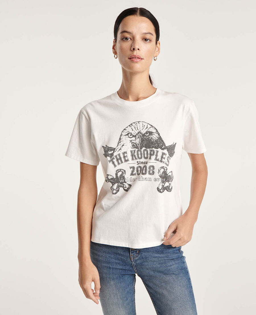 ecrufarbenes baumwoll-t-shirt mit siebdruck