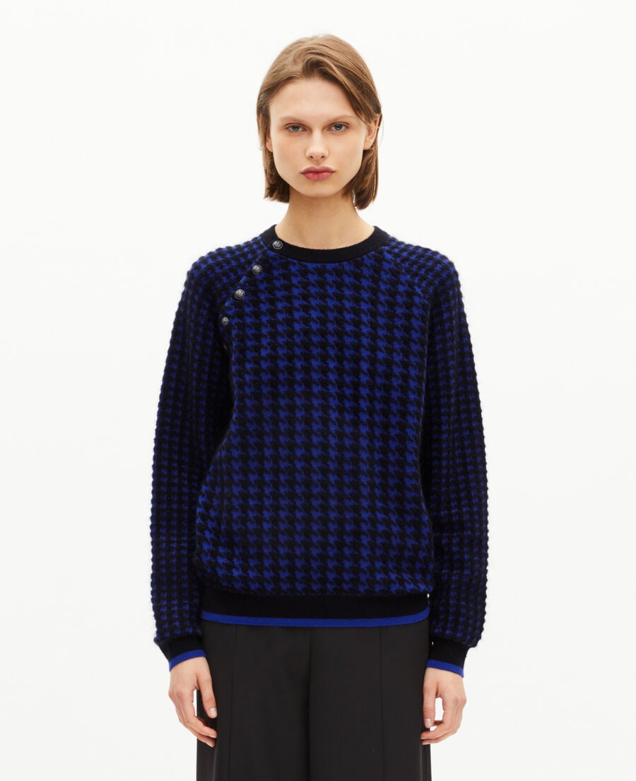 The Kooples WOMEN BLACK NAVY blue wool blend houndstooth sweater