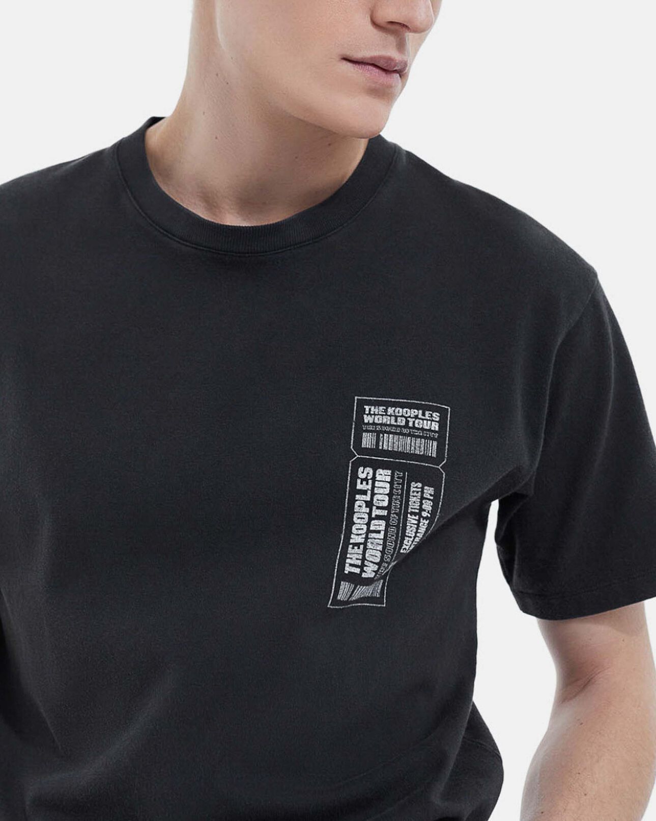 The Kooples HOMBRE BLACK WASHED camiseta negra logotipo desgastada algodón