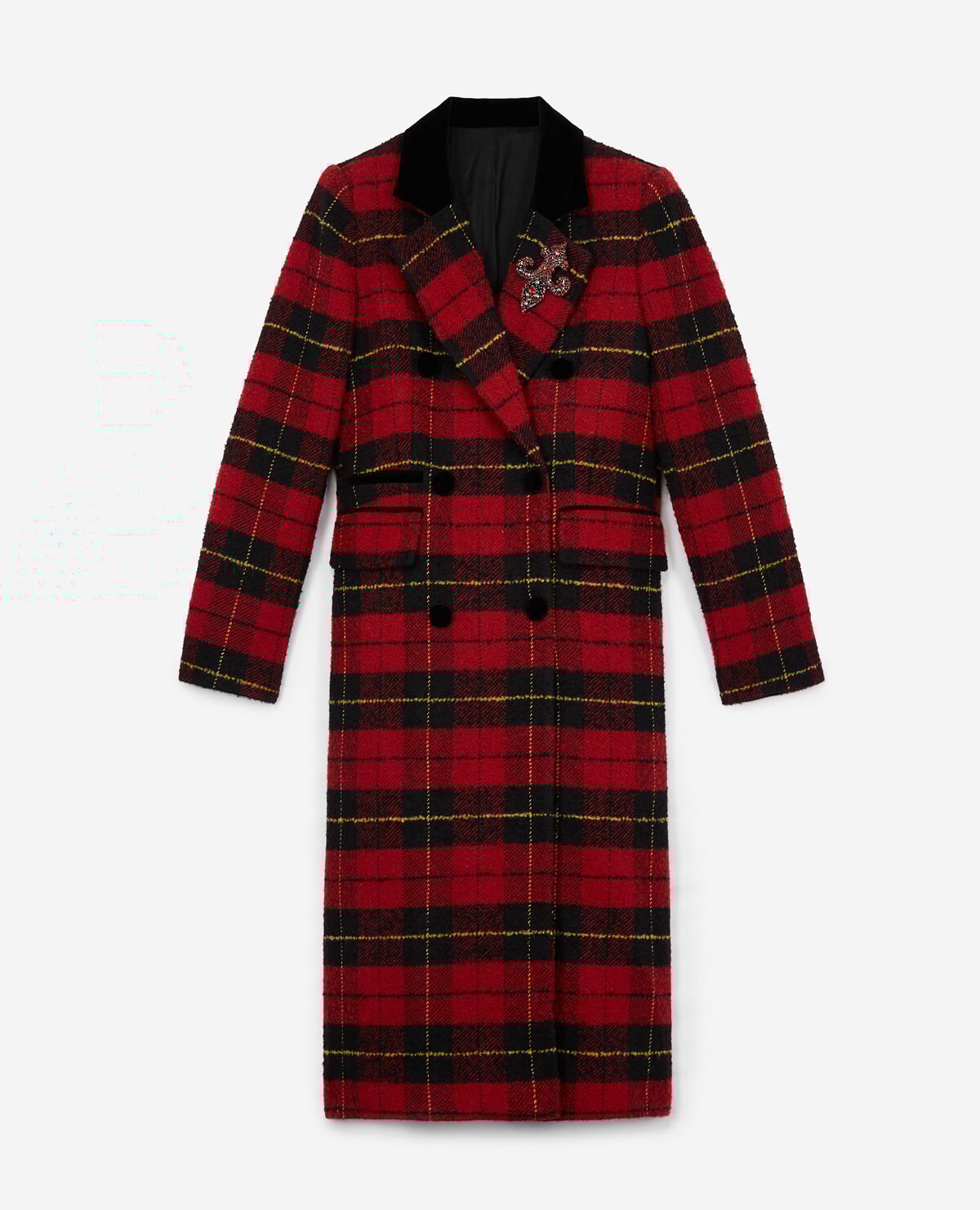 Red black check coat discount