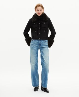 The Kooples MUJER BLACK chaqueta negra con cuello de sherpa