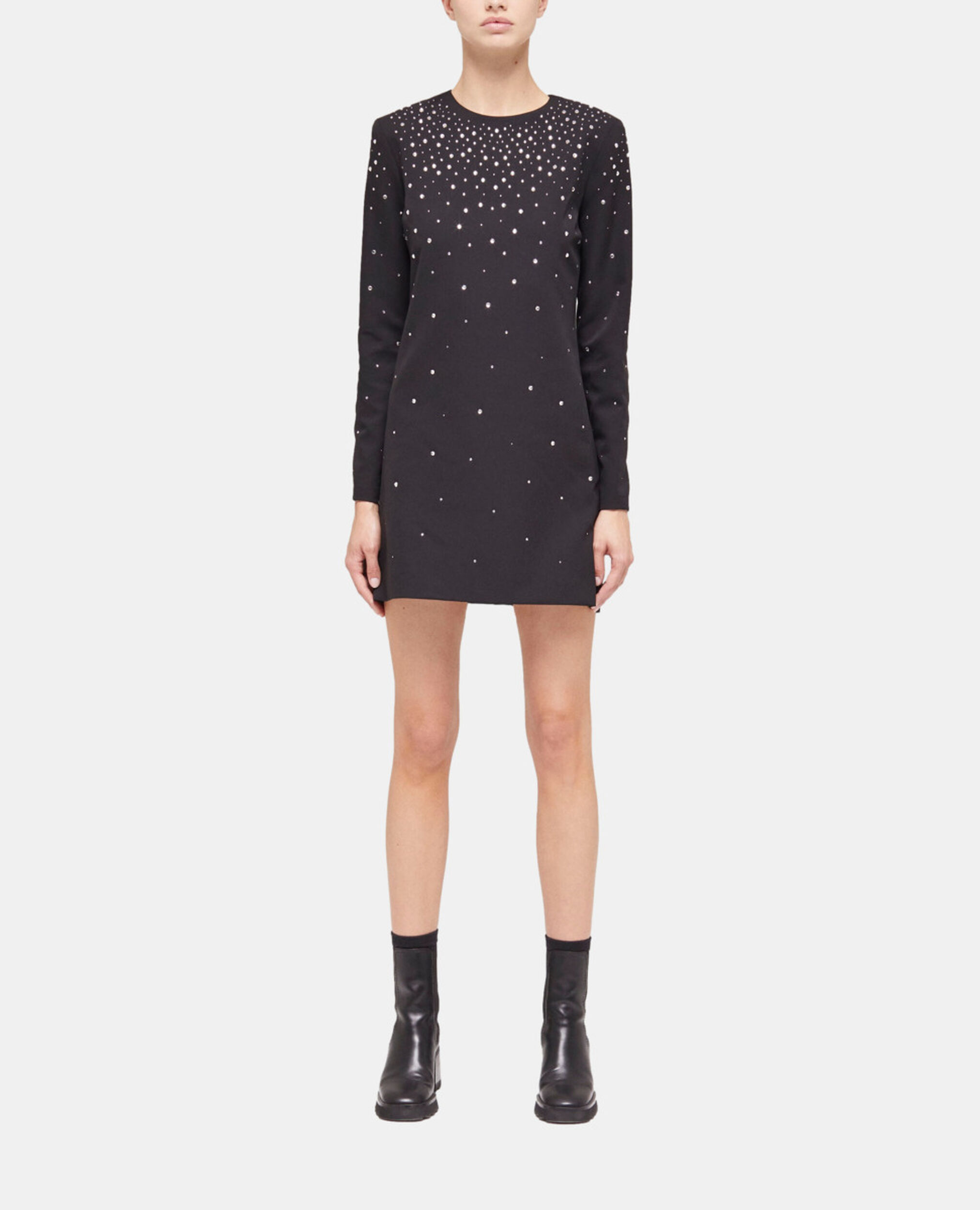 Short black dress with rhinestones, BLACK, hi-res image number null