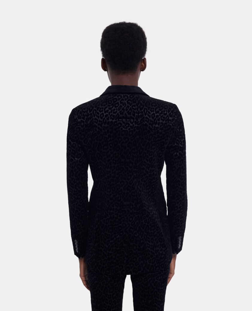 The Kooples WOMEN BLACK black velvet suit jacket with leopard print