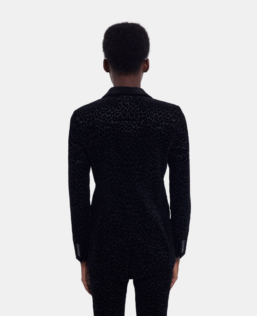 The Kooples WOMEN BLACK black velvet suit jacket with leopard print