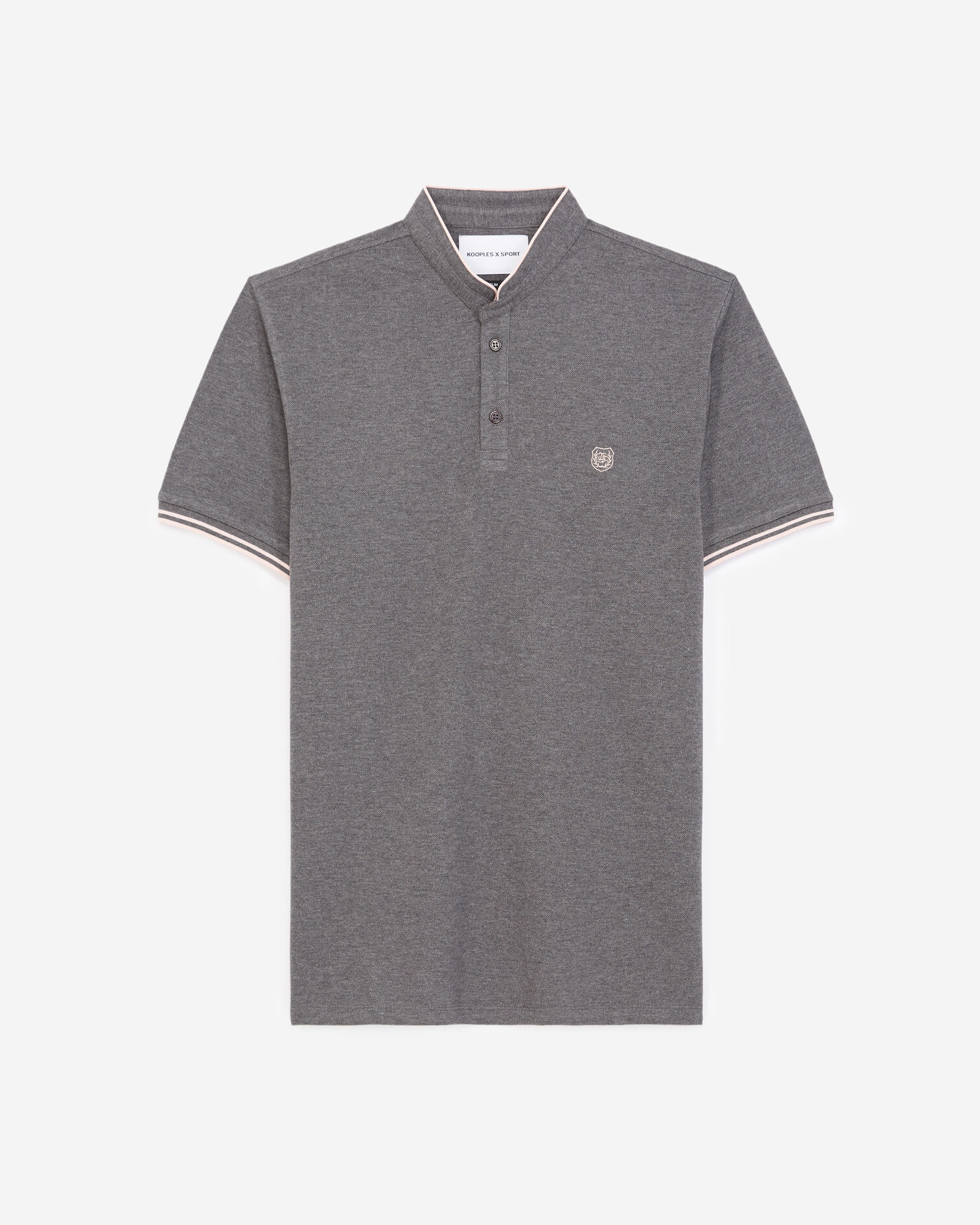 Grau meliertes Baumwoll-Poloshirt mit Paspel, MEDGREY MEL / LOTUS PINK, hi-res image number null