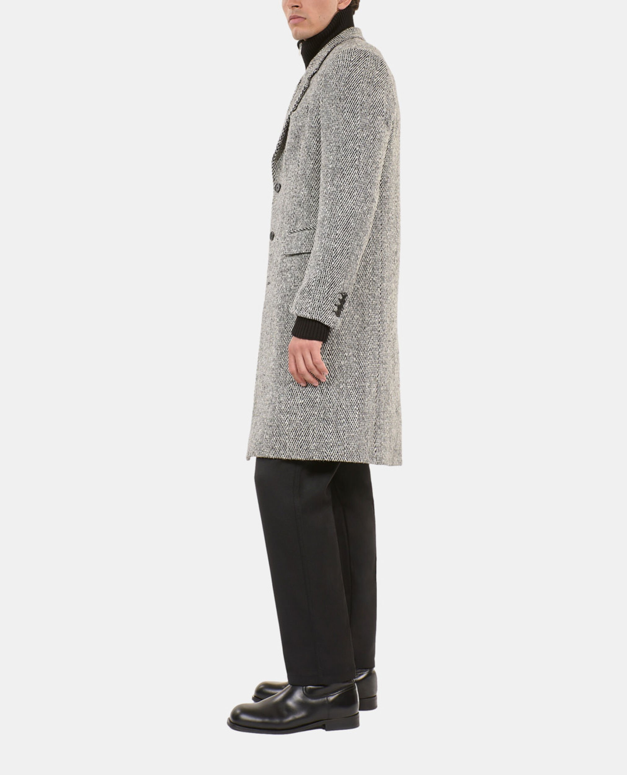Long black and white herringbone coat, BLACK WHITE, hi-res image number null