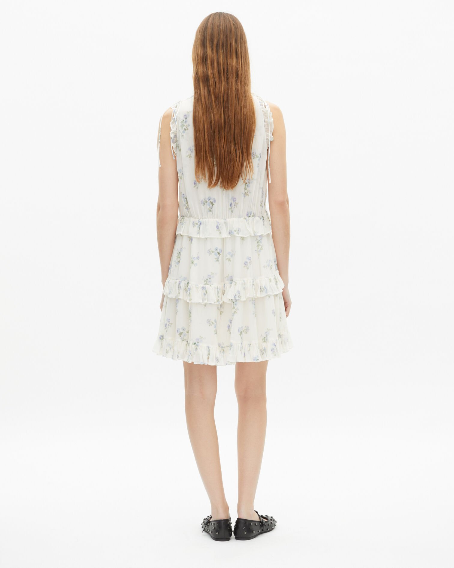 Robe courte avec volants imprimé fleuri blanc, WHITE / SKY BLUE, hi-res image number null