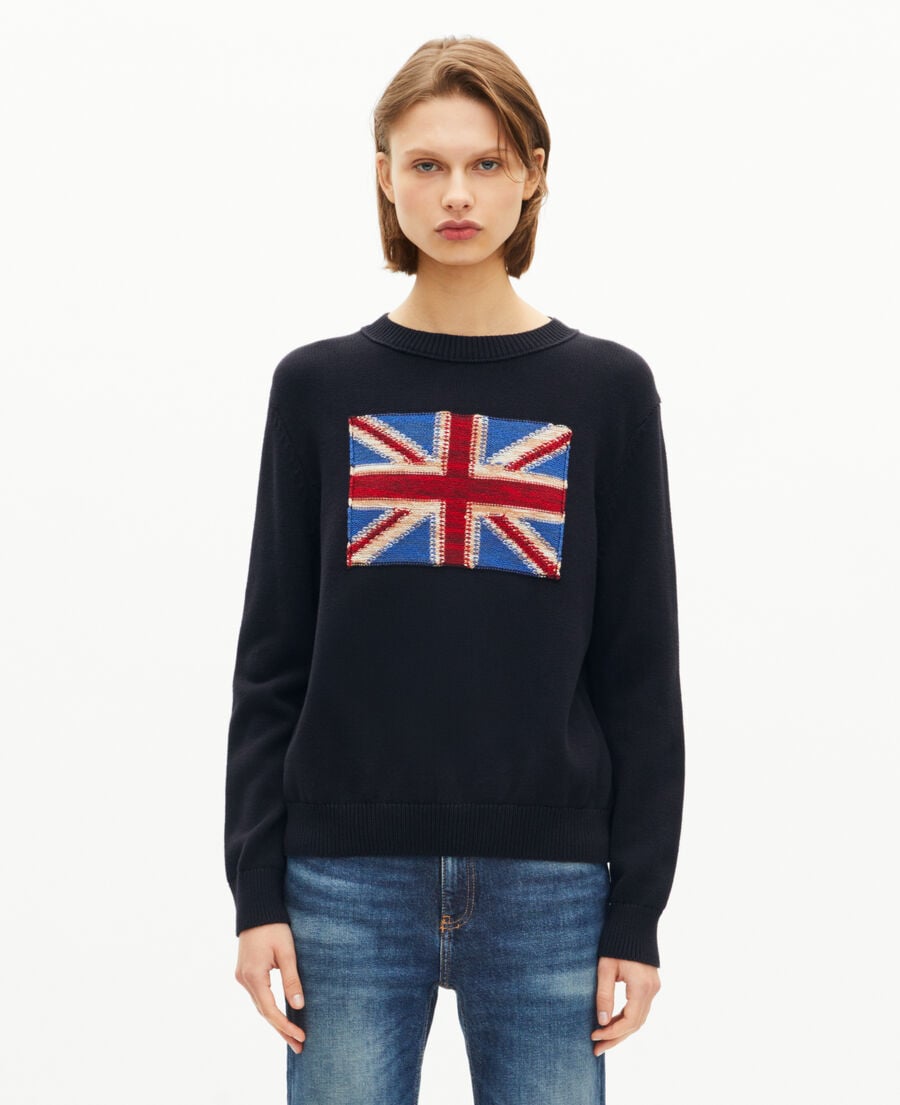 The Kooples FEMME NAVY pull drapeau anglais en coton marine