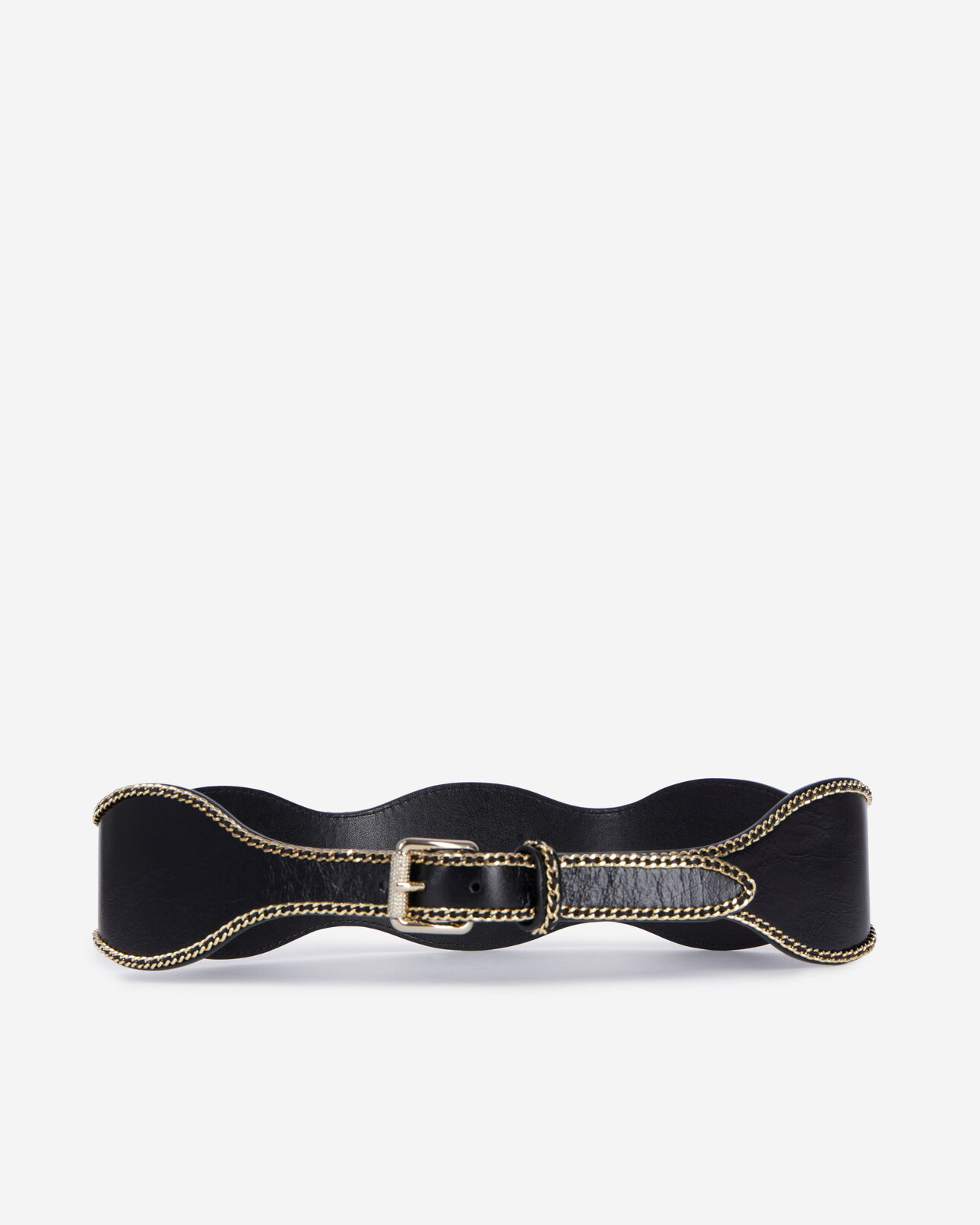 The Kooples WOMEN BLACK wide black leather belt with chains