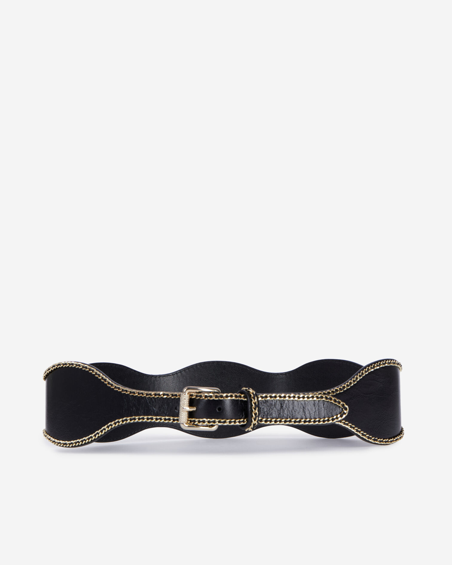 Wide black leather belt with chains, BLACK, hi-res image number null