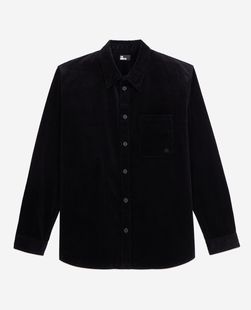 The Kooples HOMME BLACK chemise noire en velours c&ocirc;tel&eacute;