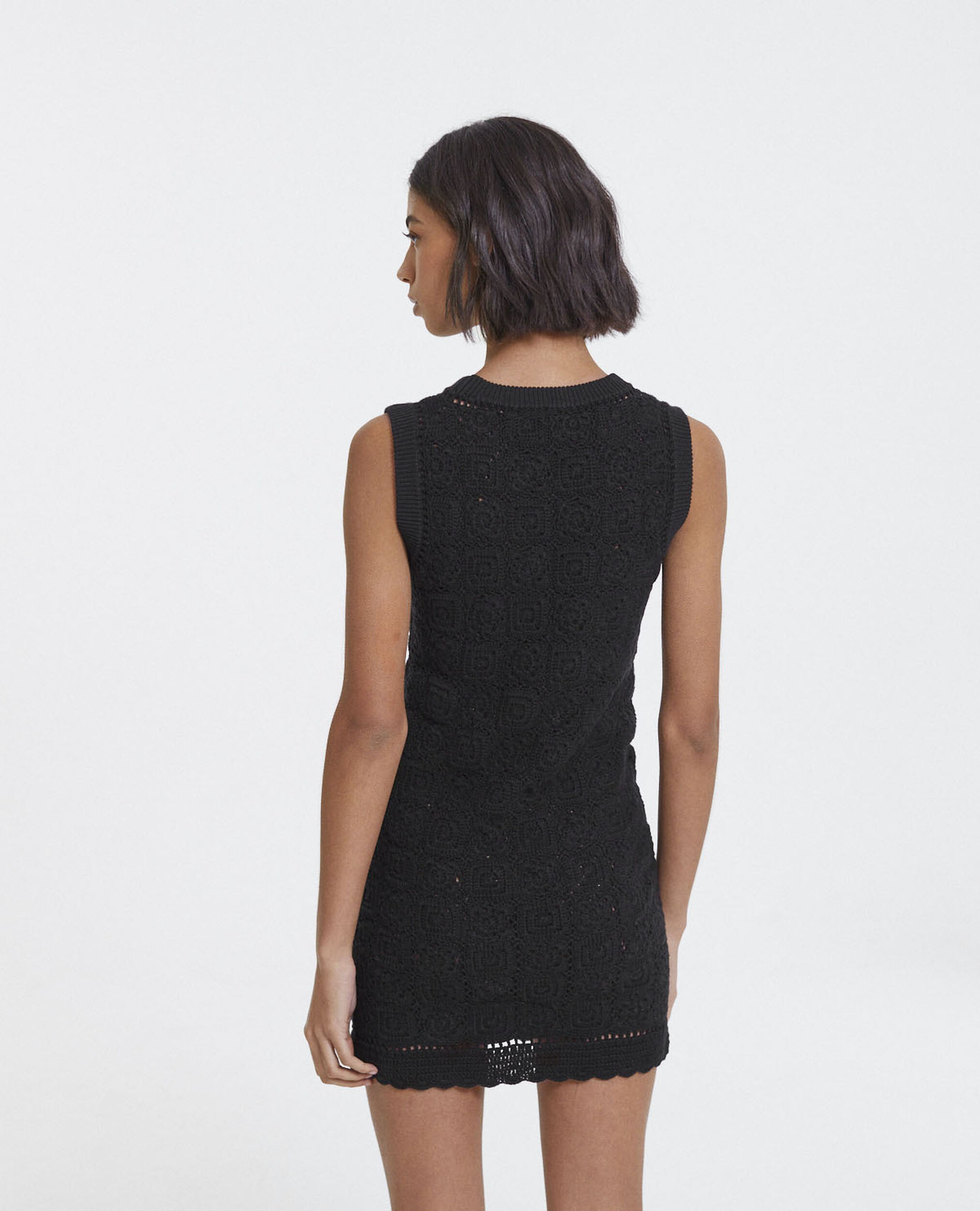 Kurzes schwarzes Baumwoll-Kleid ohne Ärmel, BLACK, hi-res image number null