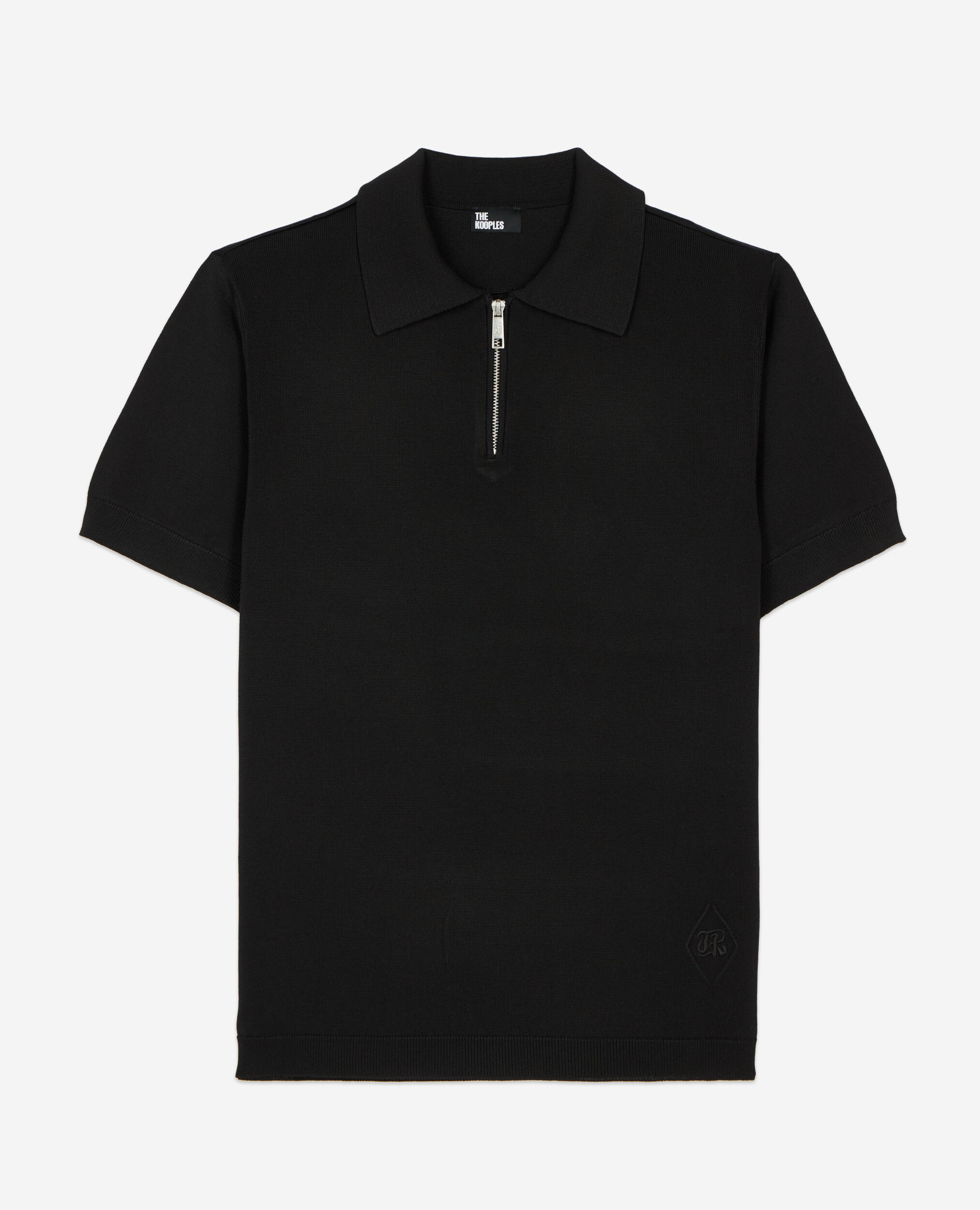 Black knitted polo t-shirt, BLACK, hi-res image number null
