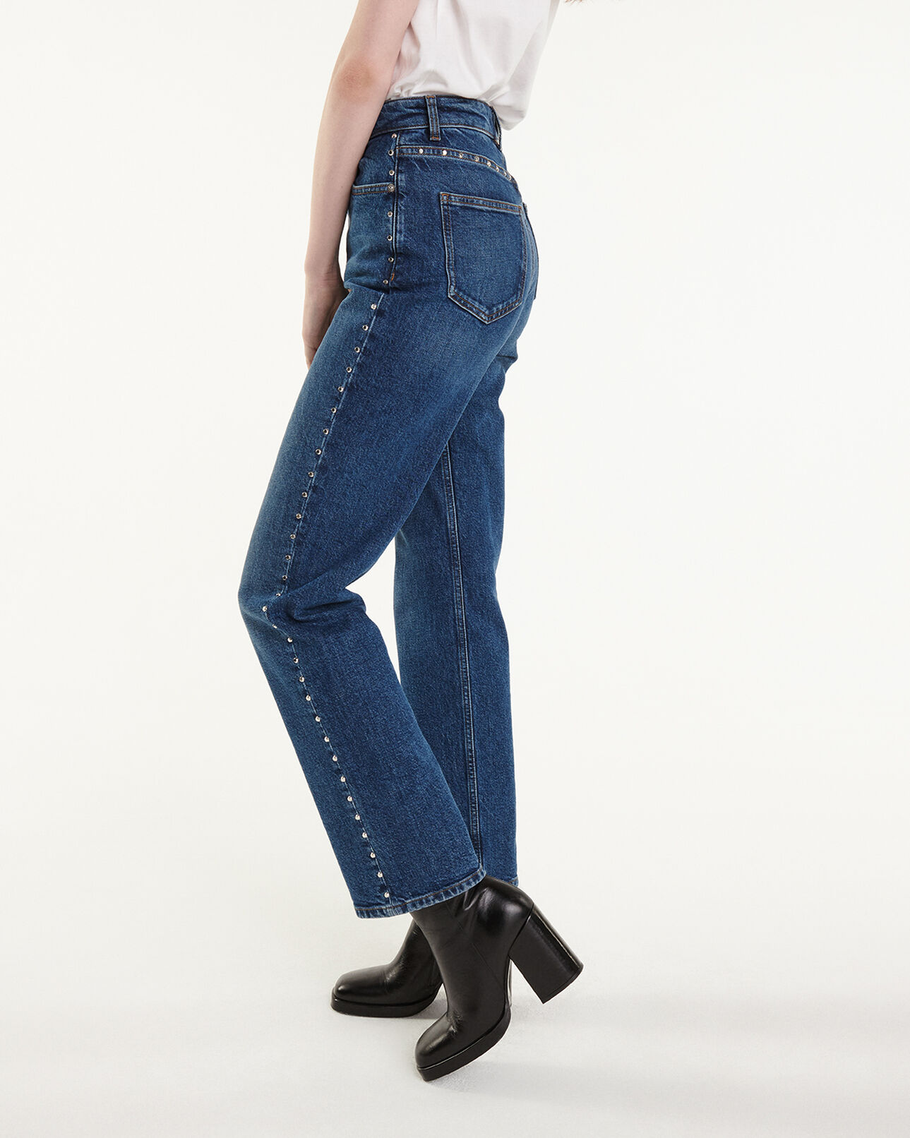 The Kooples WOMEN BLUE WASHED faded blue jeans with silver studs