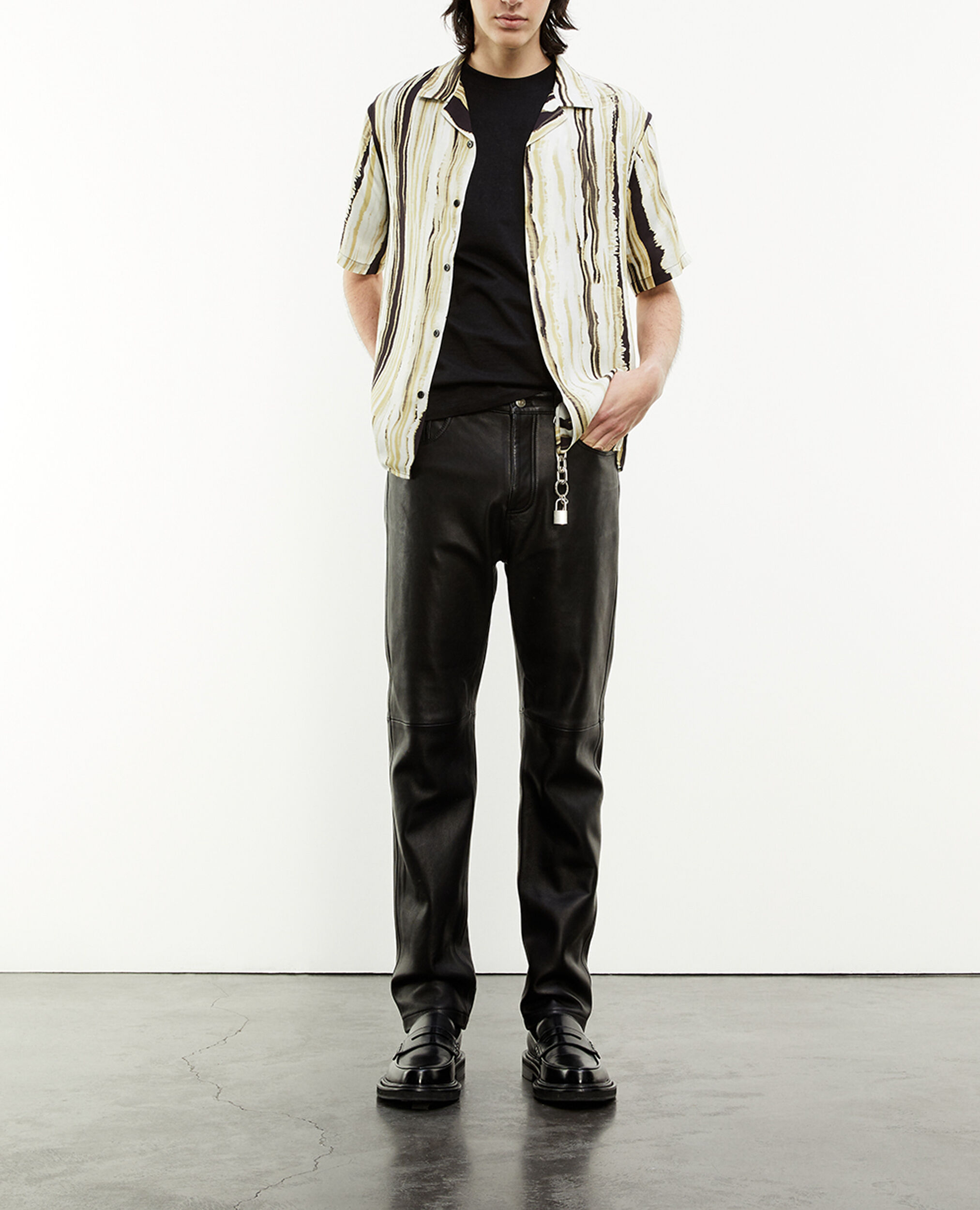 Black - yellow Hawaiian-collar shirt, BLACK / YELLOW / WHITE, hi-res image number null