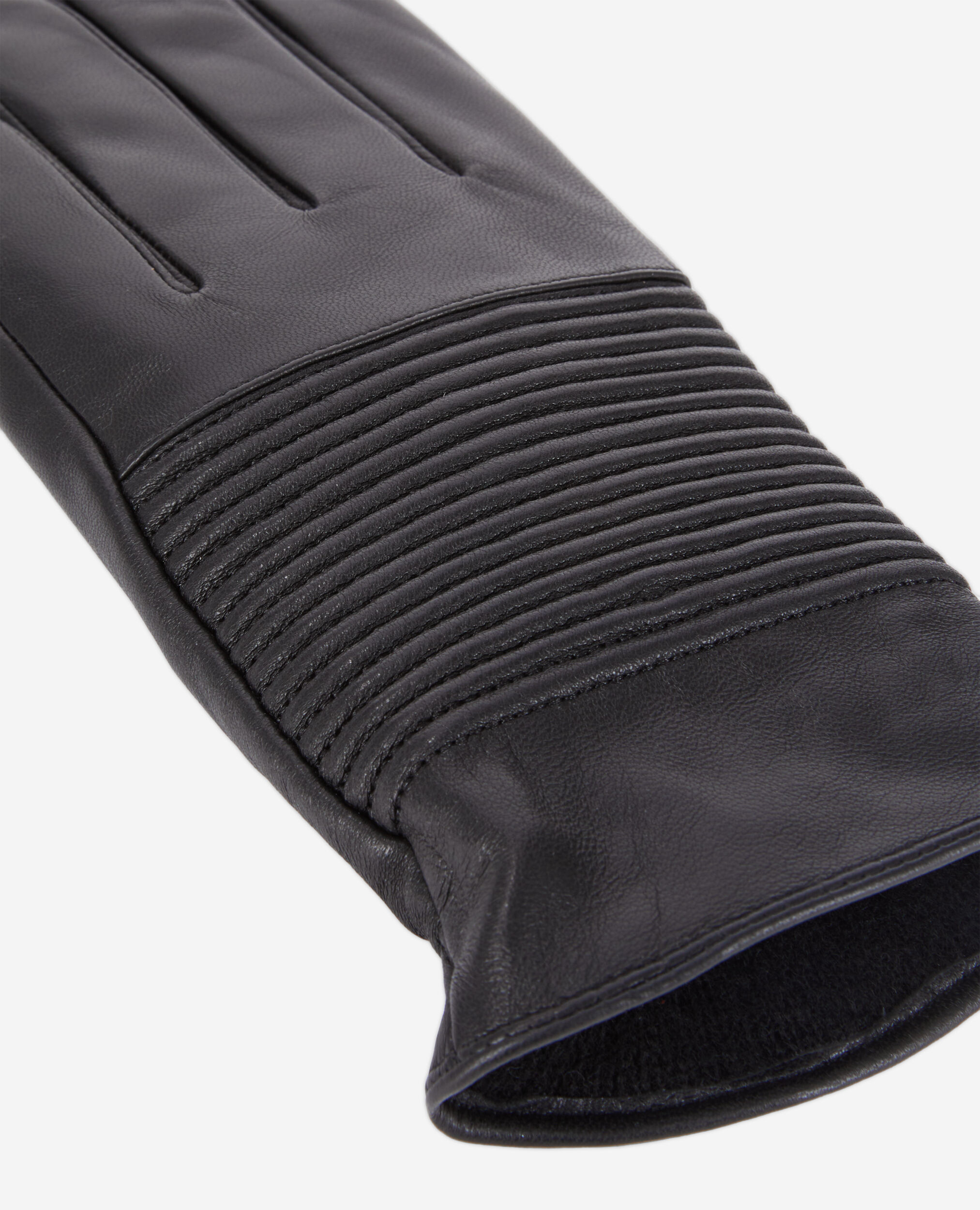 Men's black leather gloves with ribbing, BLACK, hi-res image number null