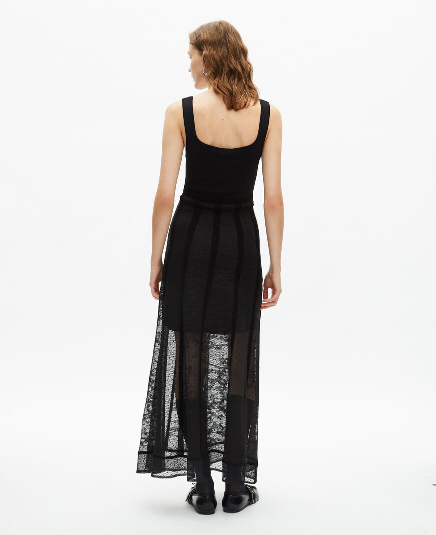 The Kooples FEMME BLACK robe longue en maille et dentelle noire