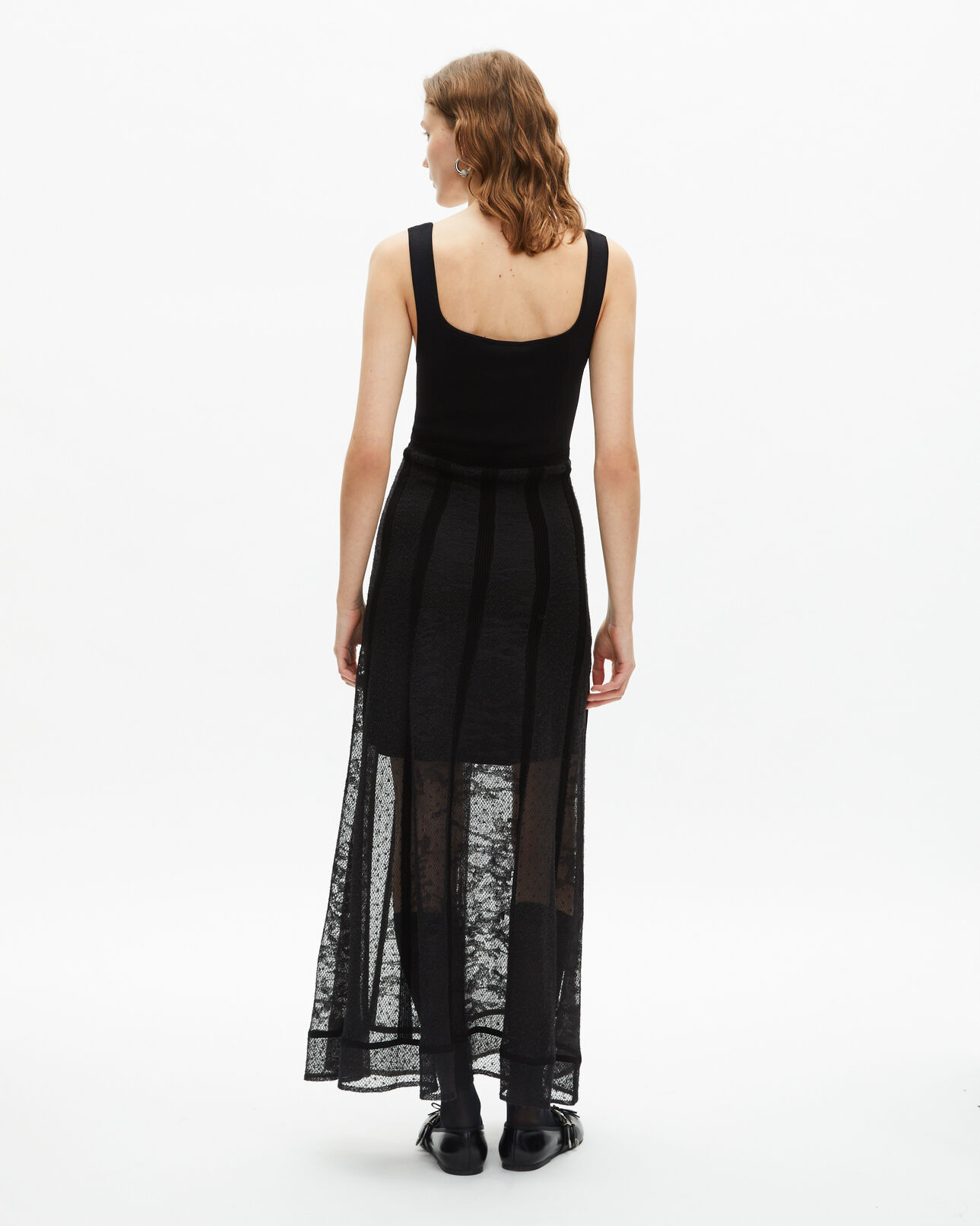 The Kooples FEMME BLACK robe longue en maille et dentelle noire