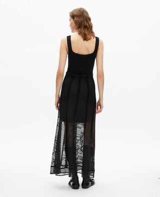 The Kooples FEMME BLACK robe longue en maille et dentelle noire