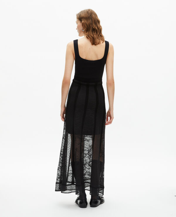 The Kooples WOMEN BLACK long black mesh and lace dress