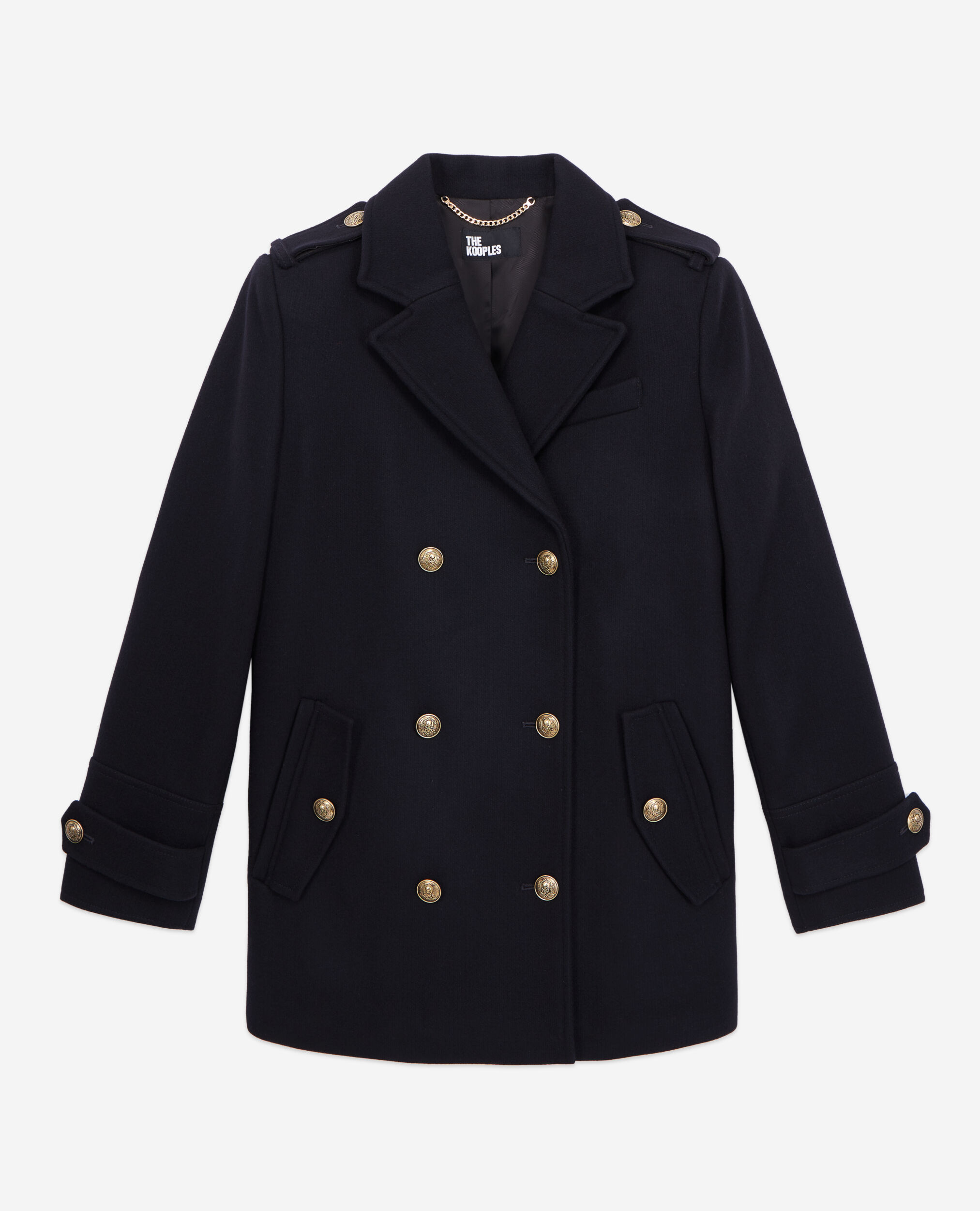 Navy blue wool-blend pea coat, DARK NAVY, hi-res image number null