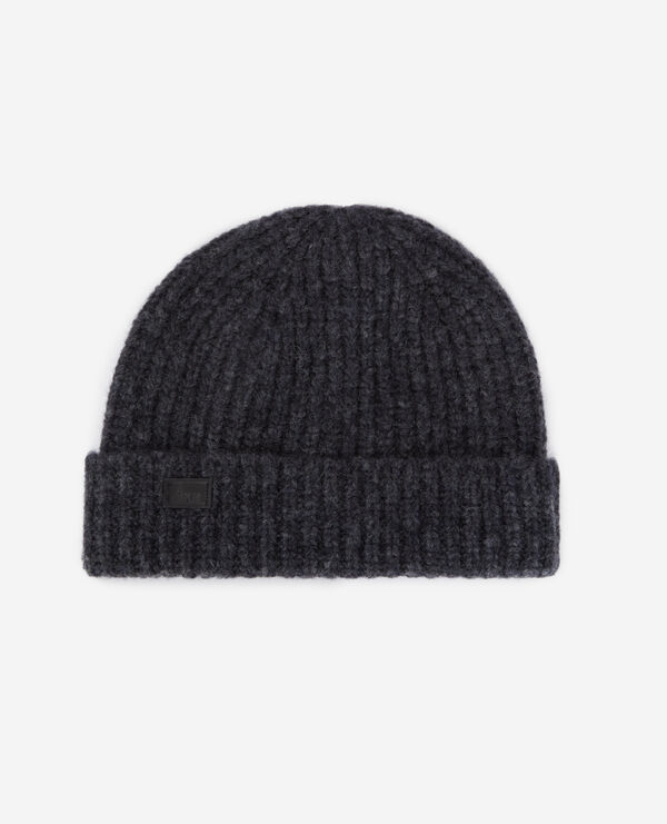 grey ribbed wool-blend beanie