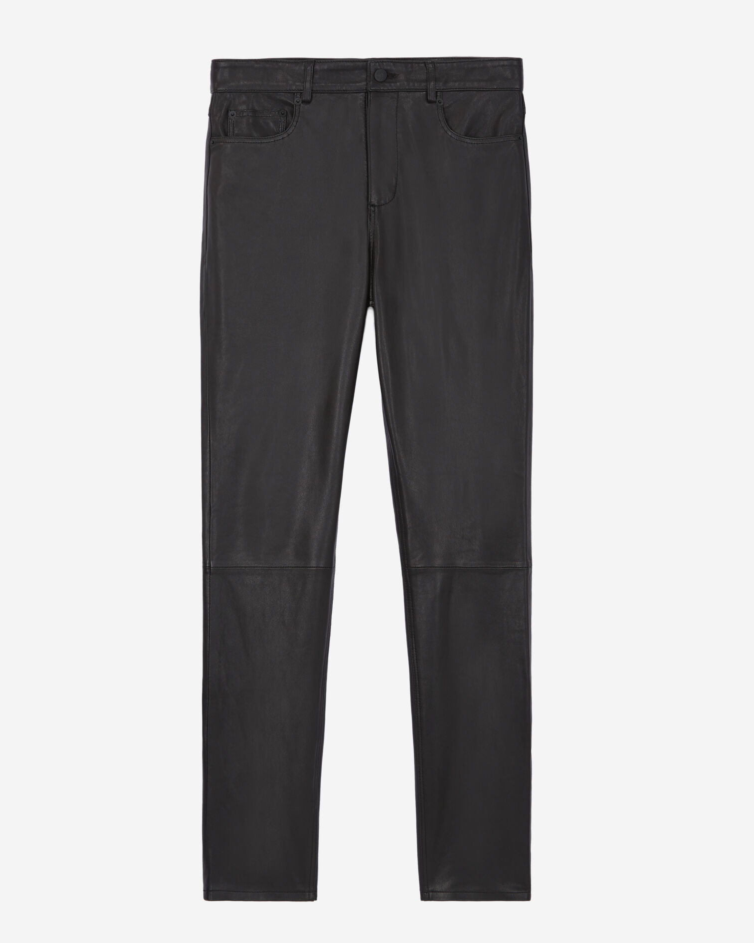 Black leather slim-fit pants, BLACK, hi-res image number null