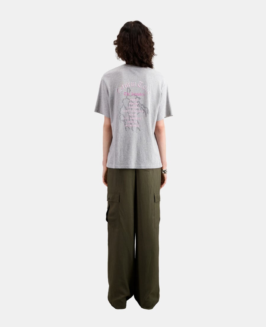 The Kooples F GRIS CLAIR grey t-shirt with feel the storm serigraphy