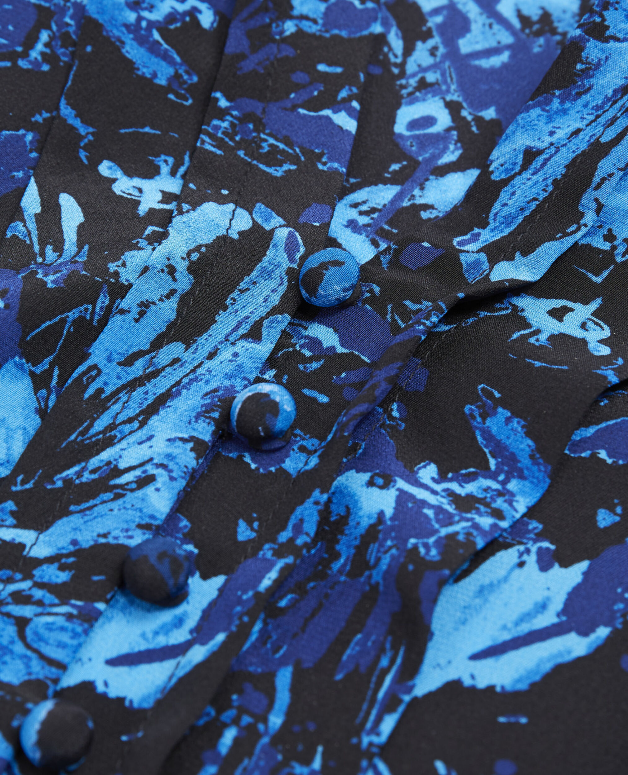 Top soie bleu et noir imprimé all-over, DARK BLUE, hi-res image number null