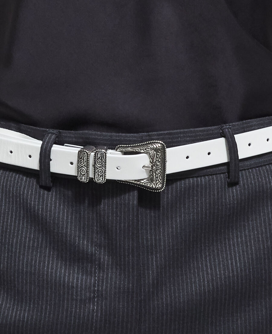thin white leather belt
