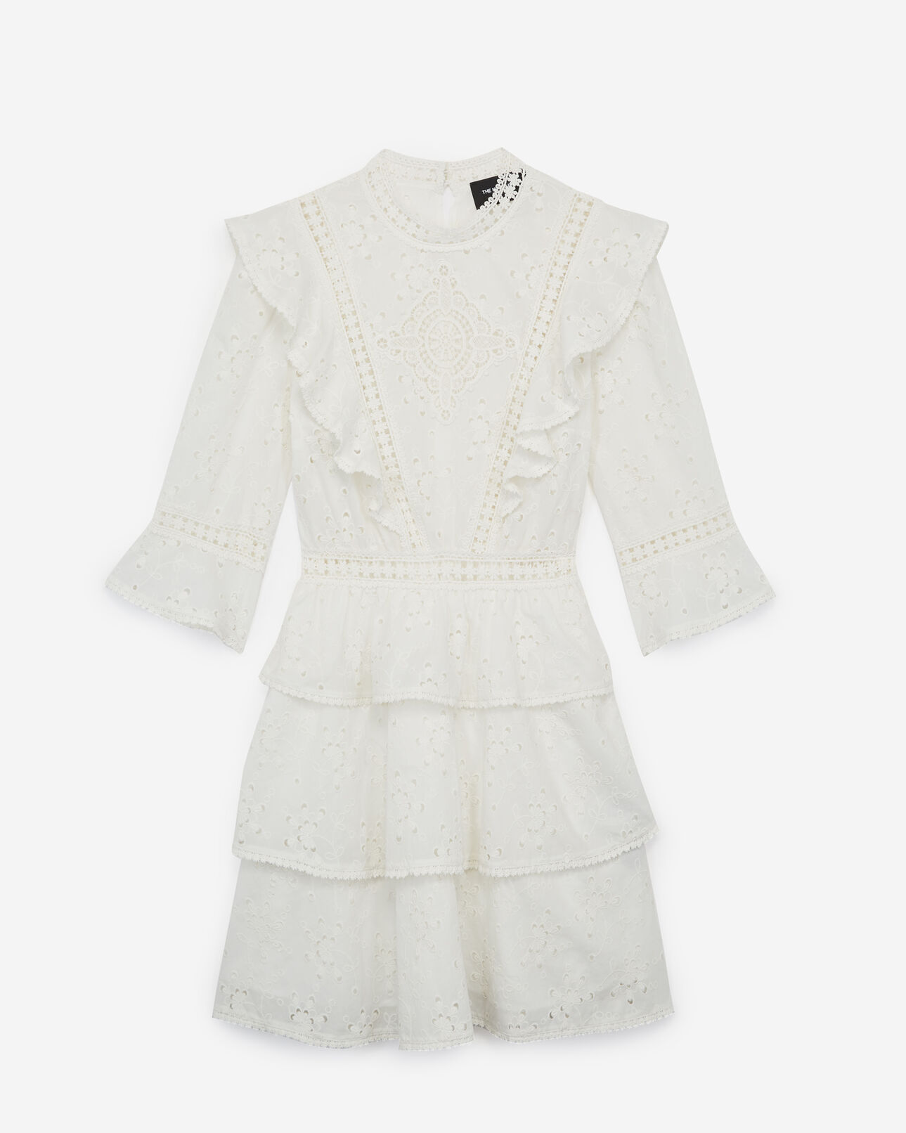 The Kooples MUJER ECRU vestido encaje blanco crudo corto volantes
