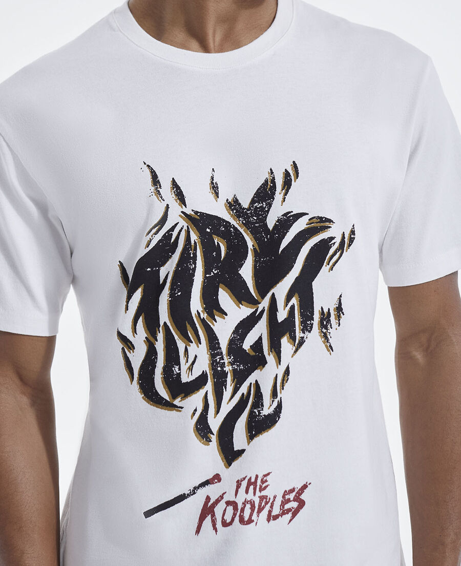 ecru cotton t-shirt with rock-style motif