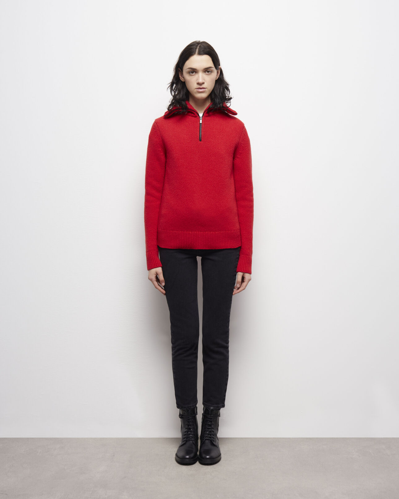 The Kooples FEMME TANGO RED pull col camionneur rouge