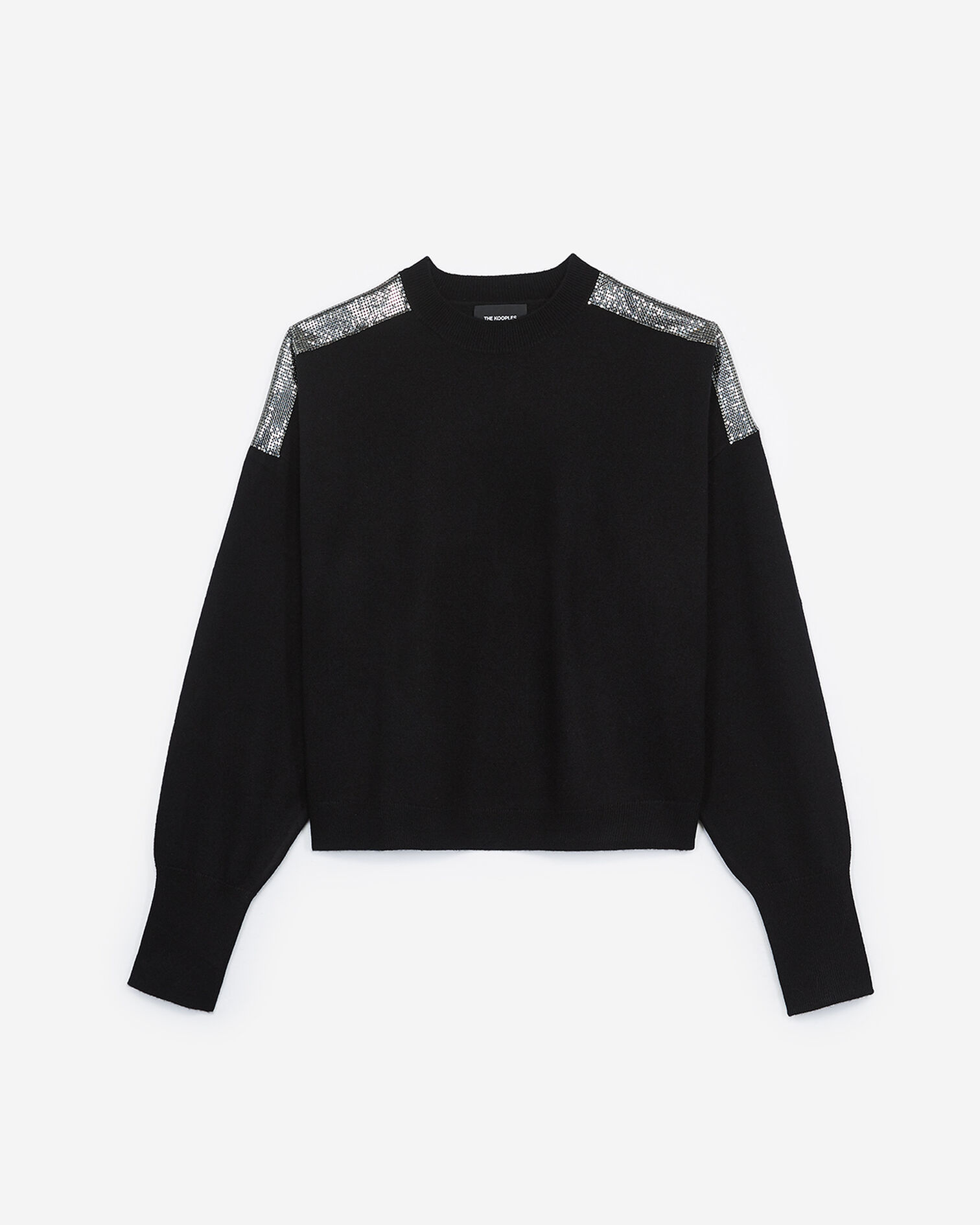 Black cashmere sweater with chain mail detail, BLACK, hi-res image number null