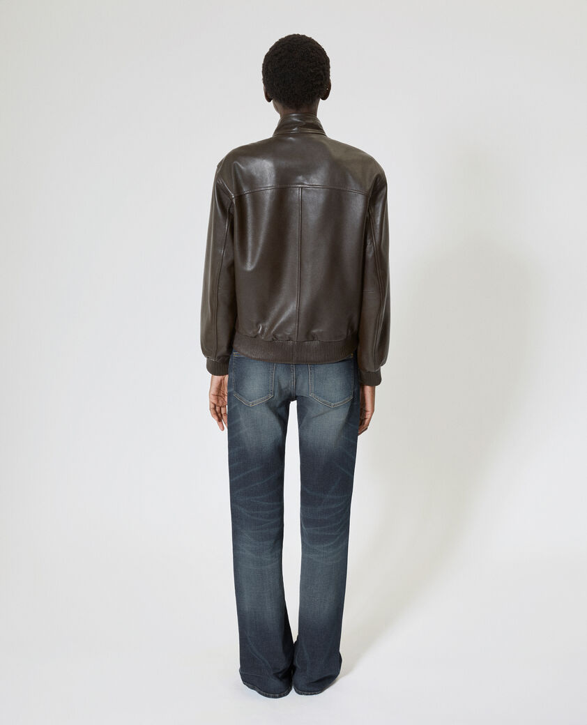 The Kooples DAMEN CAFE braune lederjacke mit rei&szlig;verschluss