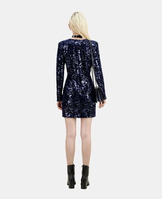 The Kooples FEMME NAVY robe courte en velours avec sequins bleu