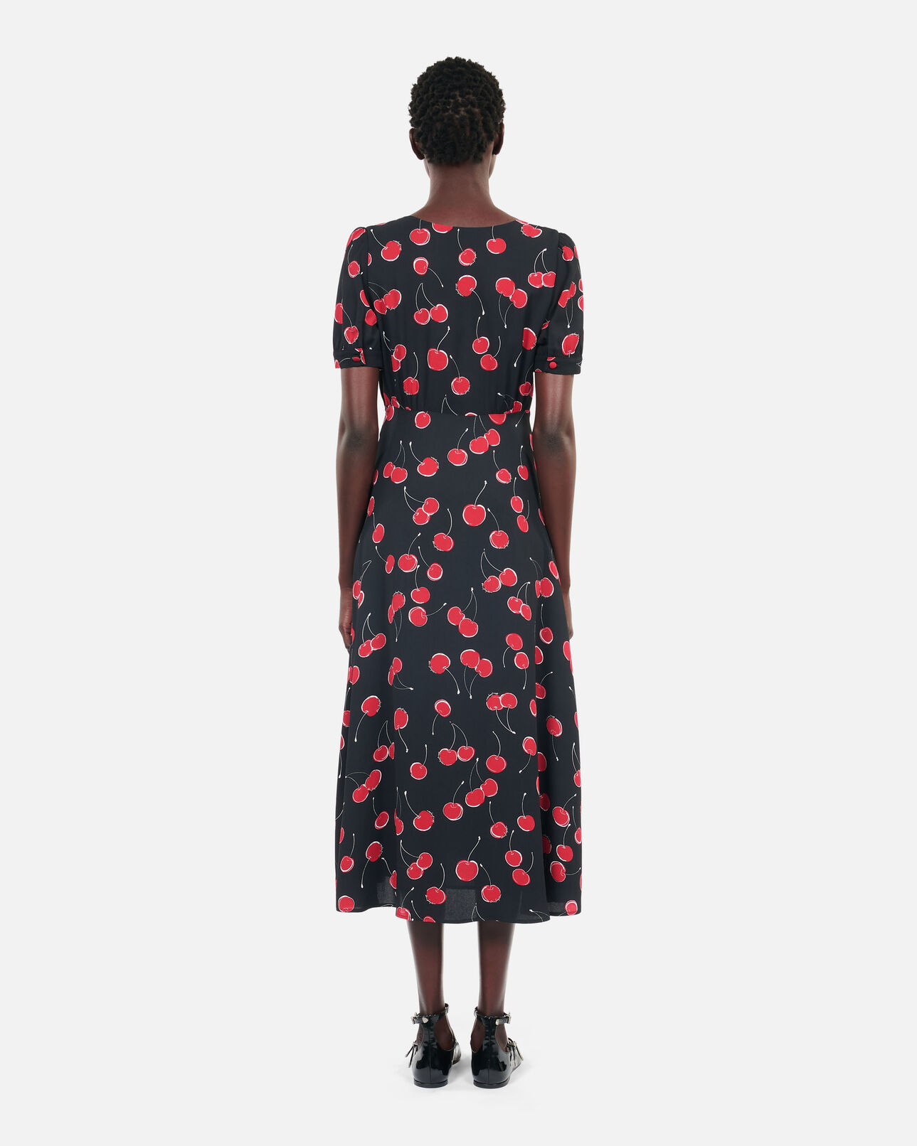 The Kooples WOMEN BLACK - RED printed long dress with buttoning