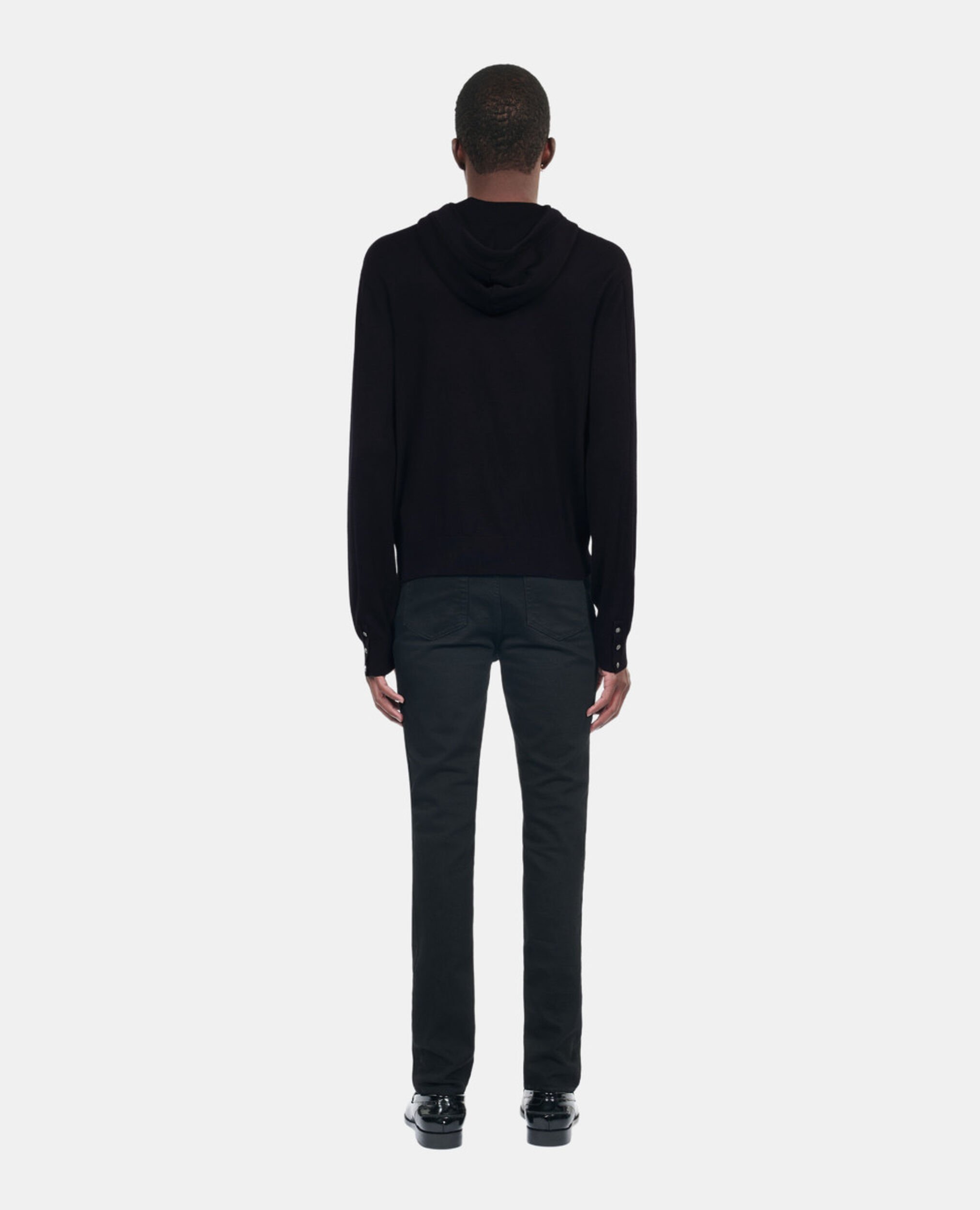 Black wool hooded cardigan, BLACK, hi-res image number null