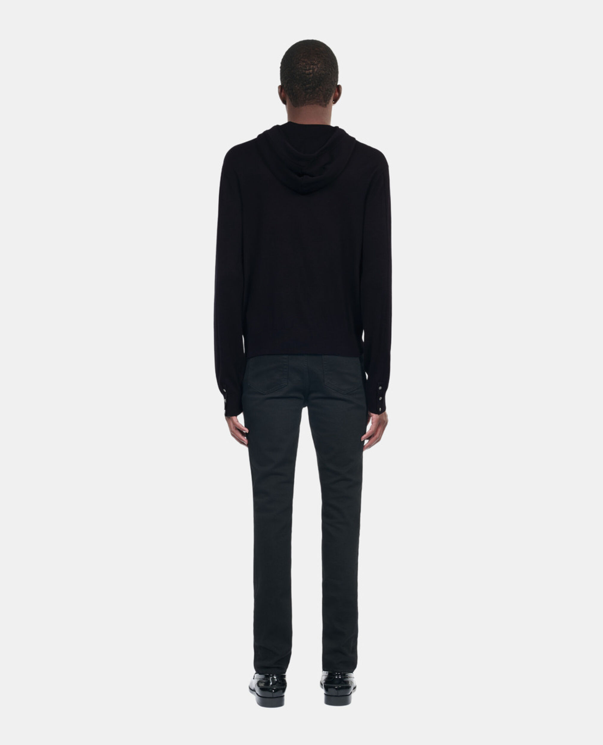 Black wool hooded cardigan, BLACK, hi-res image number null