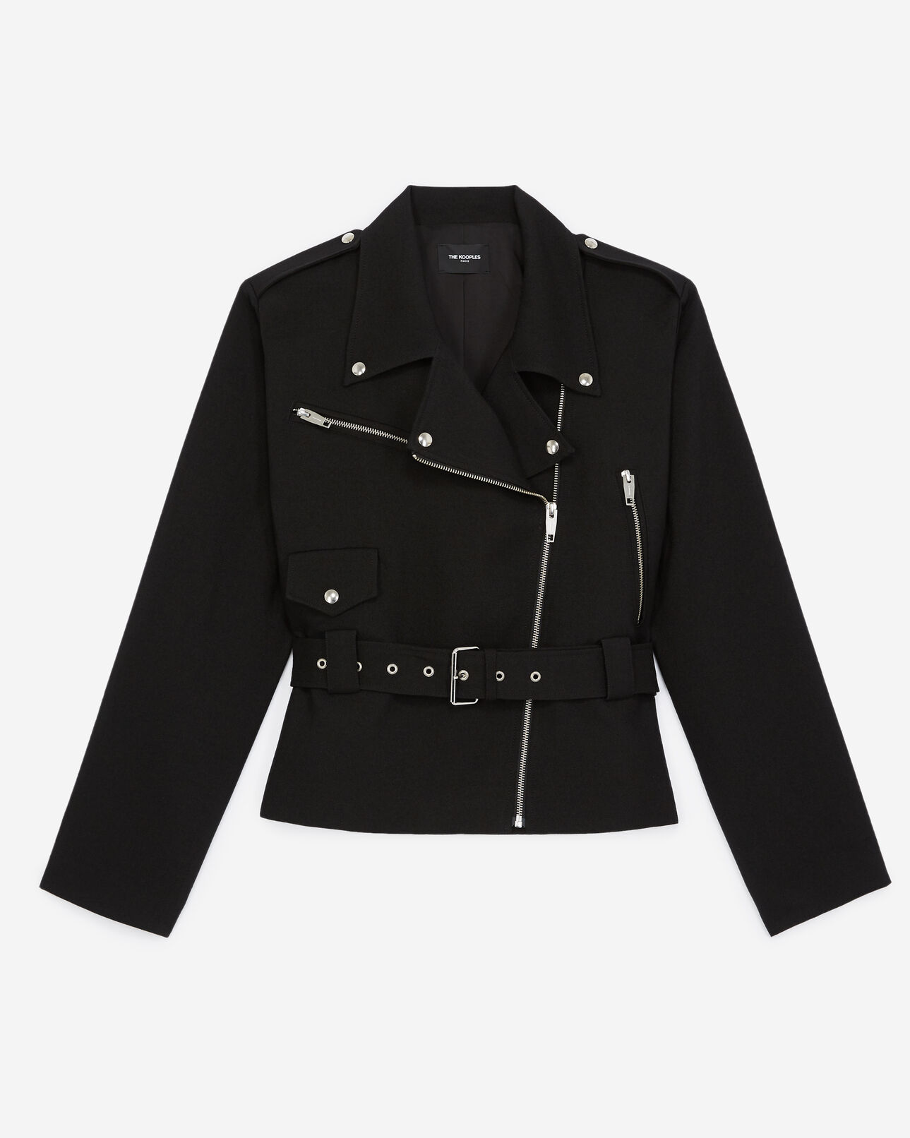 The Kooples DAMEN BLACK wollmantel schwarz kurz biker-stil