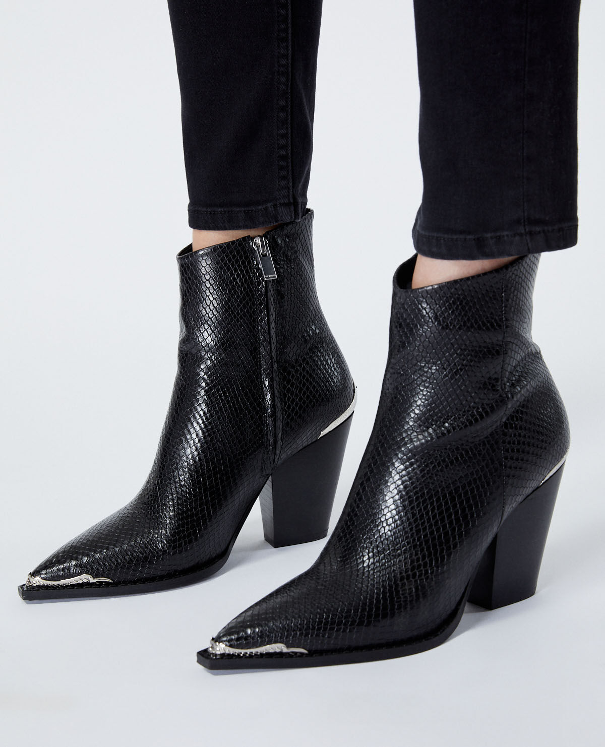 Snakeskin effect leather black heeled boots The Kooples